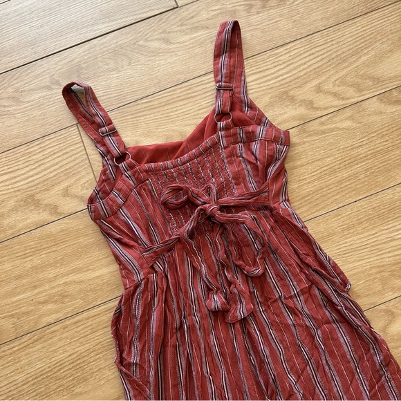 American Eagle Boho Striped Spaghetti Strap Wide Leg Tie Back Jumpsuit Pockets - Picture 7 of 9